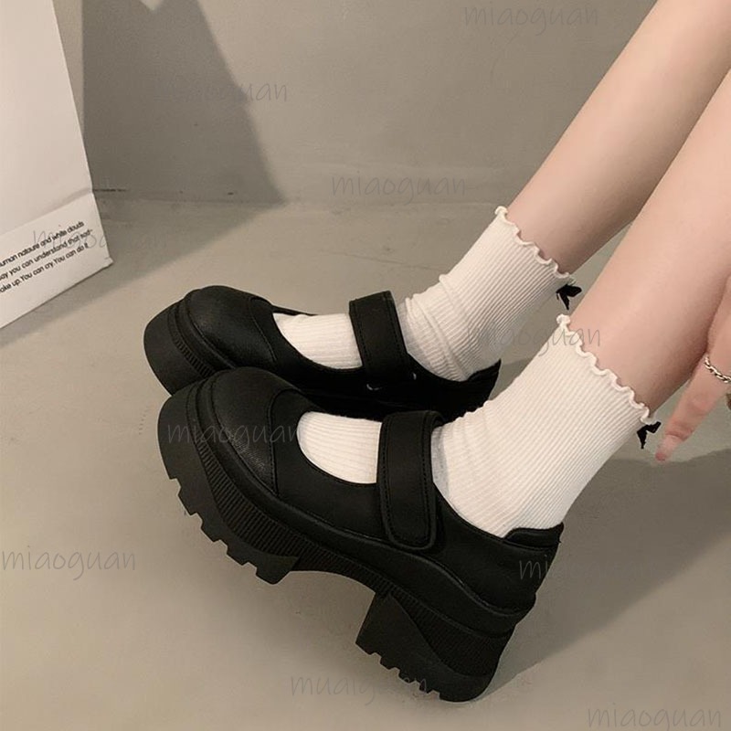 Women'S Shoes Loafers Black - สีดํา Retro ความสูงด้านล่างหนารองเท้าหนังผู้หญิงฤดูใบไม้ผลิฤดูใบไม้ร่วงใหม่หนารองเท้าส้นสูง Mary Jane รองเท้าเดี่ยว