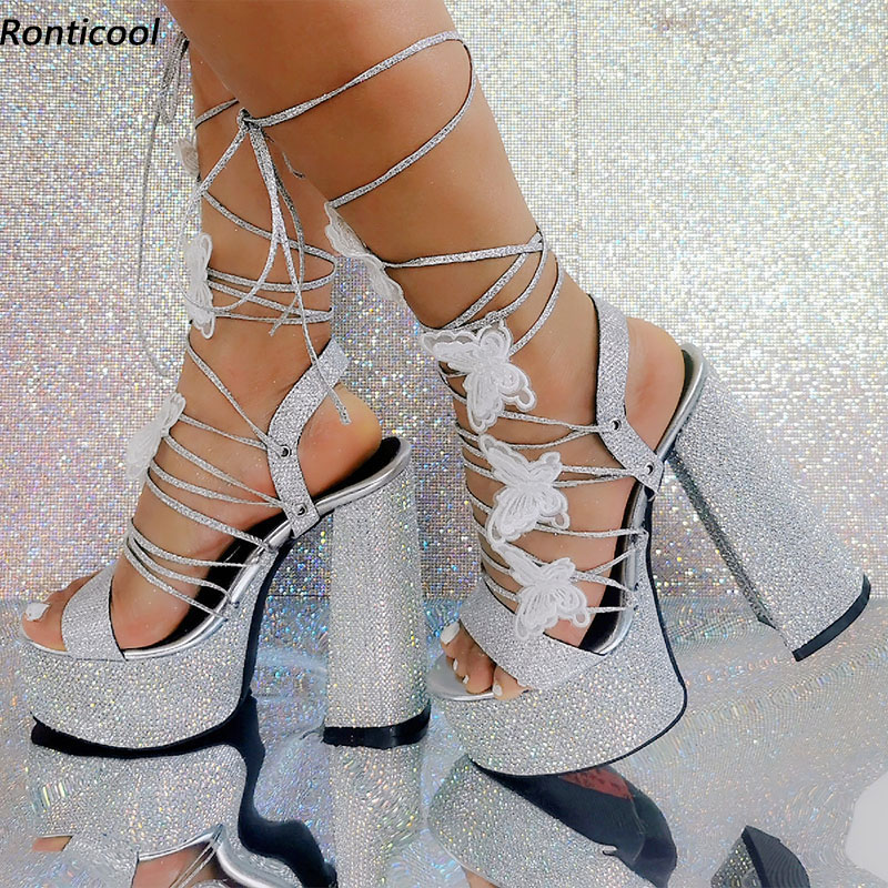 Metallic Heel Sandal - Ronticool ใหม่ Handmade ผู้หญิงฤดูร้อนรองเท้าแตะ Rhinestone ส้นเปิดนิ้วเท้า