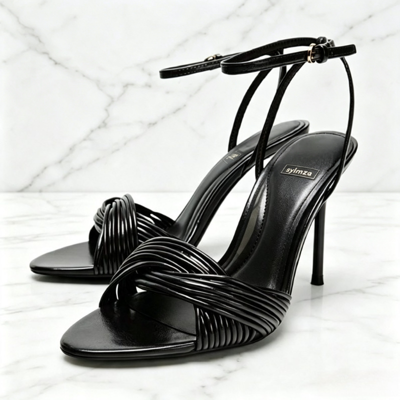 Women Shoes Luxury Brand - รองเท้าส้นเข็มแบบรัดข้อเท้าเปิดนิ้วเท้าประดับหัวเข็มขัดโลหะ ดีไซน์หรูหรา แบรนด์ดีไซเนอร์ สำหรับผู้หญิง สไตล์แฟชั่นครอสโอเวอร์