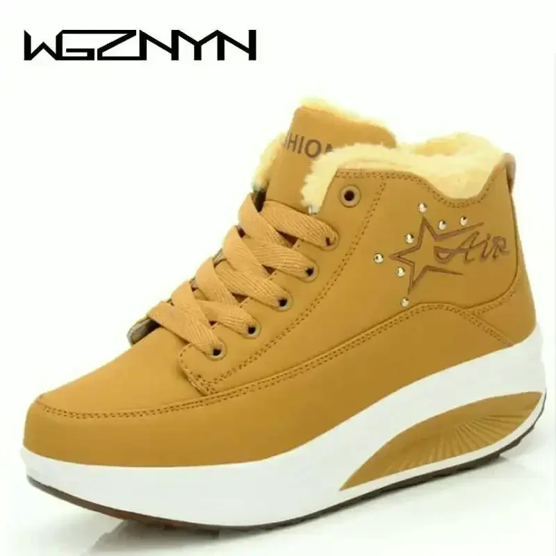 Women Shoes Luxury Brand - หรูหราใหม่ยี่ห้อ Swing ฟิตเนสรองเท้าผู้หญิงผ้าฝ้ายเบาะฤดูหนาวรองเท้าบู๊ตหิมะกลางแจ้ง Wedge รองเท้าผ้าใบความสูงเพิ่มรองเท้ากระชับสัดส่วน