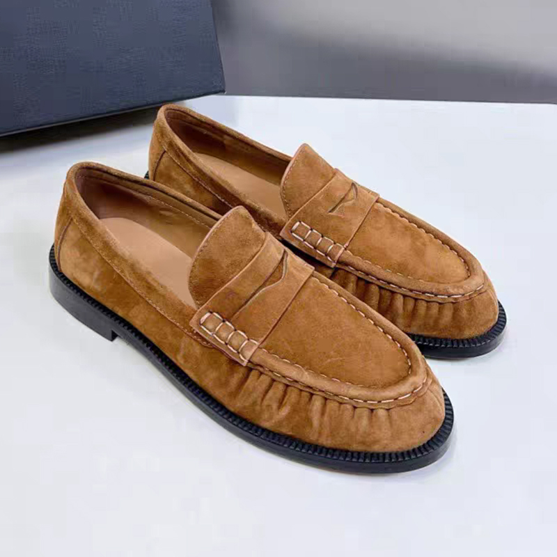 Women Shoes Loafers - รองเท้าโลฟเฟอร์ผู้หญิงแบบใหม่ หัวมน หนังแท้คุณภาพสูง ส้นเตี้ย ใส่สบาย เหมาะสำหรับเดินทางไปทำงาน