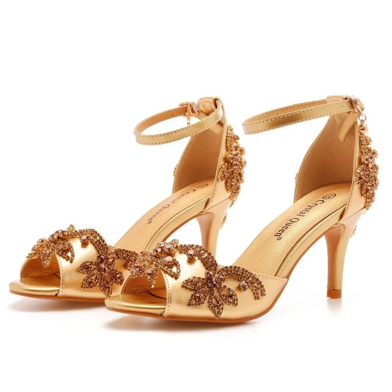 Rhinestone Sandal Women - แฟชั่นดีไซเนอร์รองเท้าสตรีหรูหราประดับด้วยเพชรเปิดนิ้วเท้ารองเท้าส้นสูงสำหรับผู้หญิงรองเท้าแต่งงานที่สวยงามซานดาเลียส มูเยร์