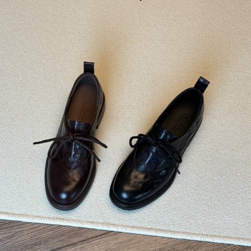 Women Shoes Loafers - รองเท้าโลฟเฟอร์แบบผูกเชือกสไตล์วินเทจฝรั่งเศส รุ่นใหม่สำหรับฤดูใบไม้ผลิ ส้นเตี้ยนุ่มพิเศษสำหรับผู้หญิง