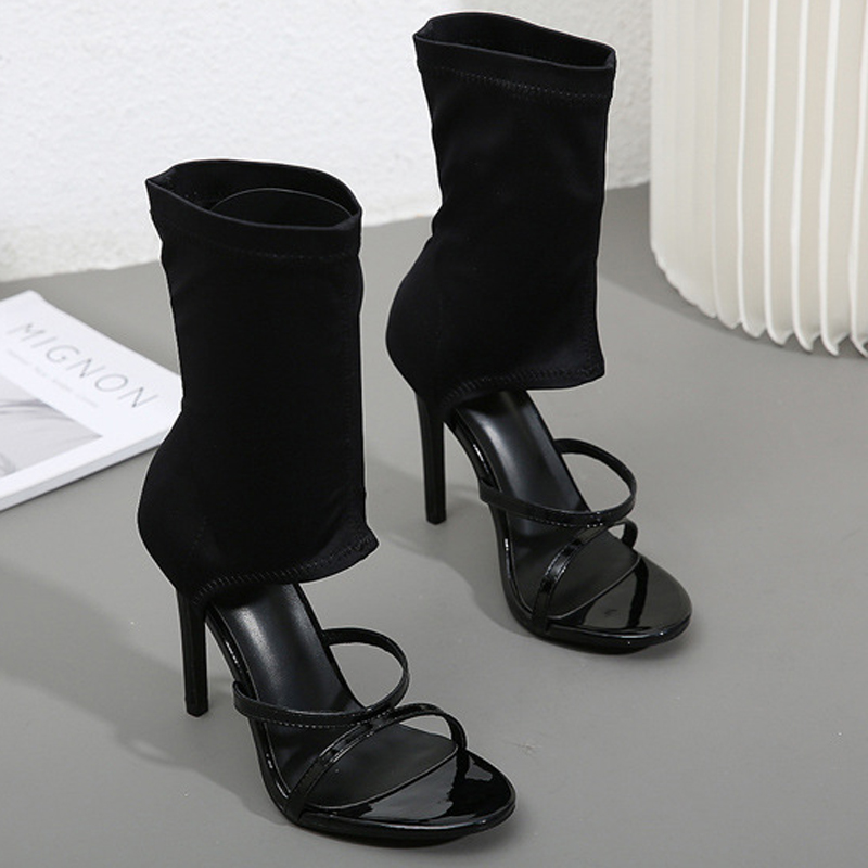 Women Shoes Boots - แฟชั่นรองเท้าผ้าใบผ้าแบบยืดหยุ่นสูงรองเท้าผู้หญิงเซ็กซี่ฮอลโลว์ สติลเลตโตสรองเท้าส้นสูงสุภาพสตรีรองเท้ากลาดิเอเตอร์ ซานดาเลียส WSH5620