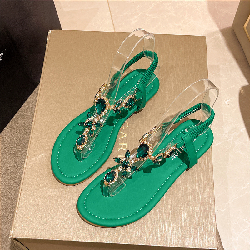 Women Shoes Luxury Brand - รองเท้าแตะแบบสวมสำหรับฤดูร้อนผู้หญิง ประดับคริสตัล รองเท้าลำลองแบรนด์หรู รองเท้าผู้หญิง รองเท้าชายหาด รองเท้าสไลด์ลำลอง