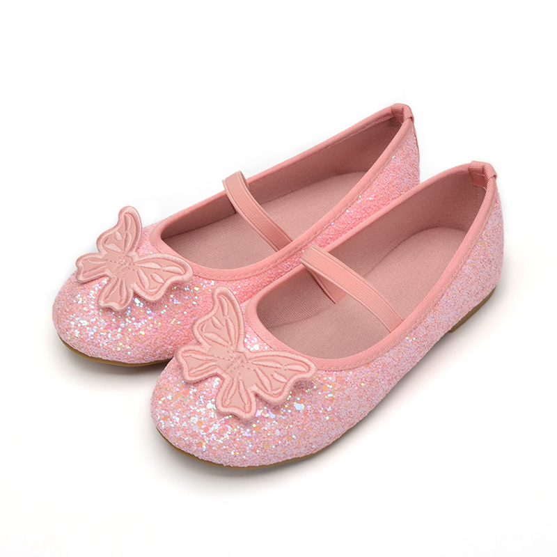Women Shoes Us To Eu - รองเท้าเต้นรำสำหรับเด็กสีทึบ PU พร้อมโบว์ประดับเลื่อมลำลองกันลื่นสีชมพูสีฟ้ารองเท้าเด็กขนาด EU 21-30