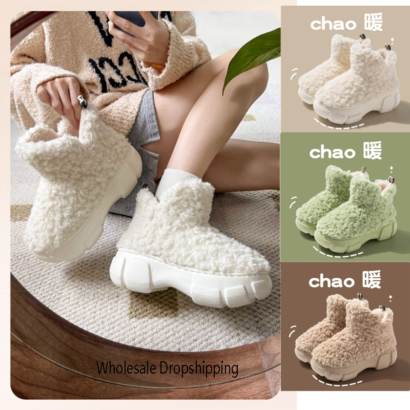 Women Shoes Must Have - จัดส่งฟรี รองเท้าบูทข้อสั้นขนเฟอร์เทียมสำหรับผู้หญิง พื้นหนา สวมใส่ง่าย ทันสมัย ต้องมี