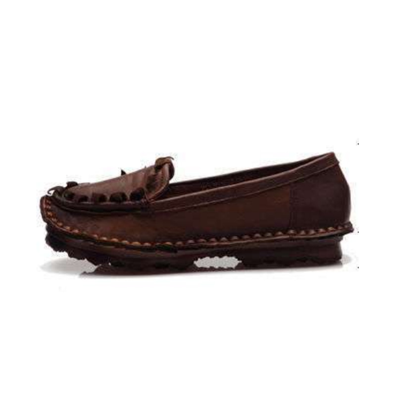 Women Shoes Loafers - รองเท้าโลฟเฟอร์สไตล์ชาติพันธุ์ย้อนยุค หนังวัวแท้ พื้นนุ่ม พร้อมสายรัดข้อเท้าและดีไซน์ผ่าข้าง สำหรับผู้หญิงที่ต้องการความสบายและลุคสบายๆ ฤดูใบไม้ผลิ