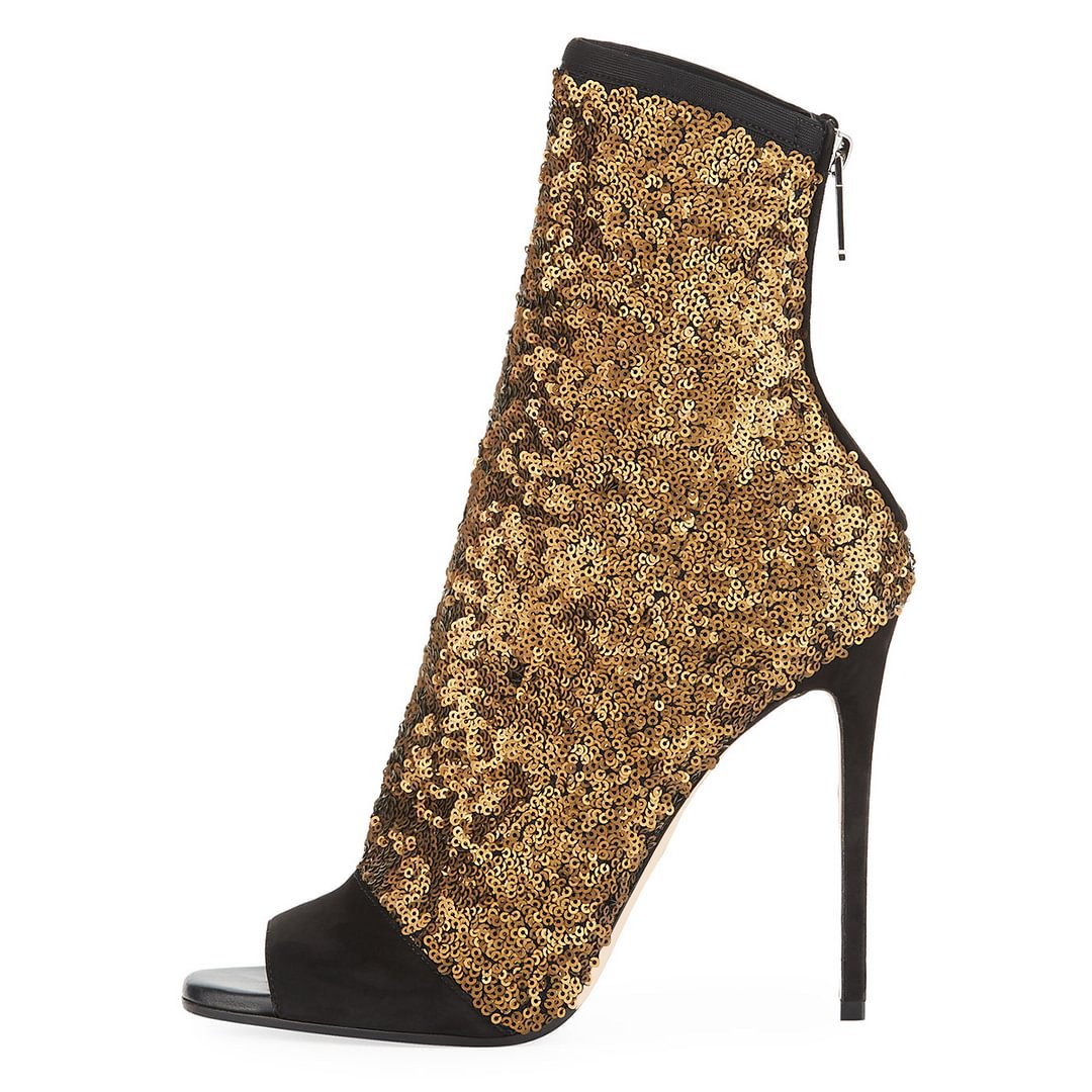 Women Shoes Boots - รองเท้าส้นสูงแบบเปิดนิ้วเท้าประดับเพชร ดีไซน์ซิปหลัง ขนาดใหญ่ สำหรับฤดูร้อน