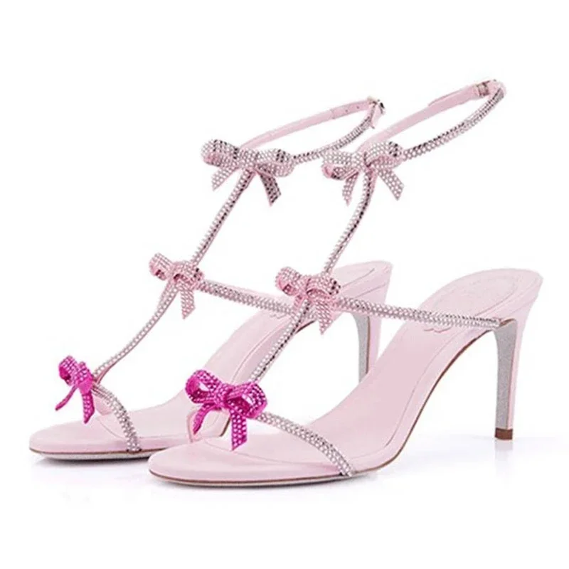 Rhinestone Sandal Women - รองเท้าส้นสูงประดับเพชรพลอยผ้าไหมหรูหรา Aneikeh รองเท้าส้นเข็มเปิดนิ้วเท้าสำหรับผู้หญิง รองเท้าฤดูร้อน Zapatos Mujer