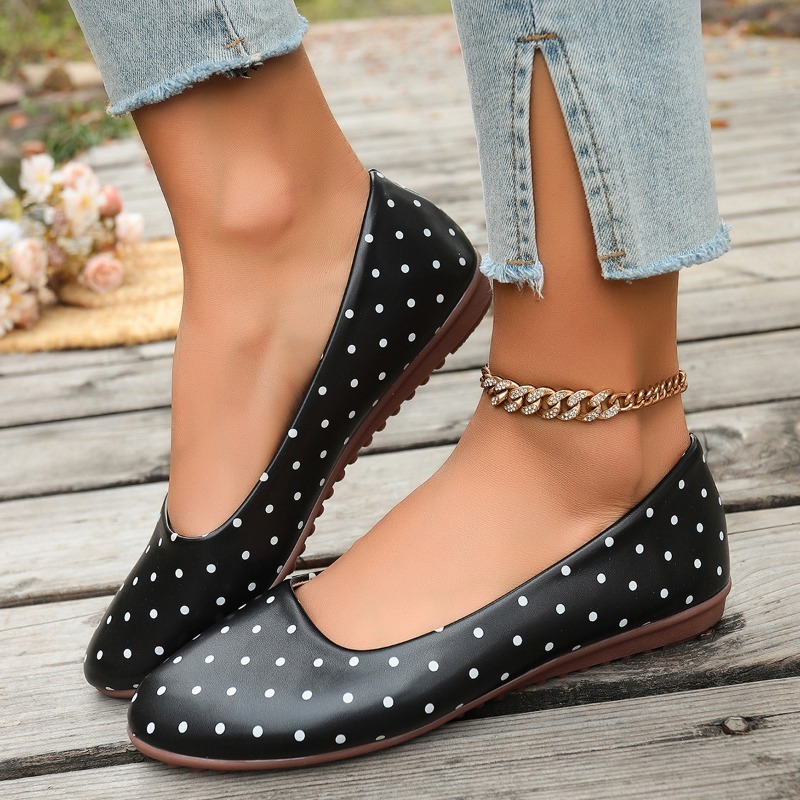รองเท้าส้นเตี้ยสีขาวลายจุดสำหร - Women Shoes Loafers บทวิจารณ์และราคา