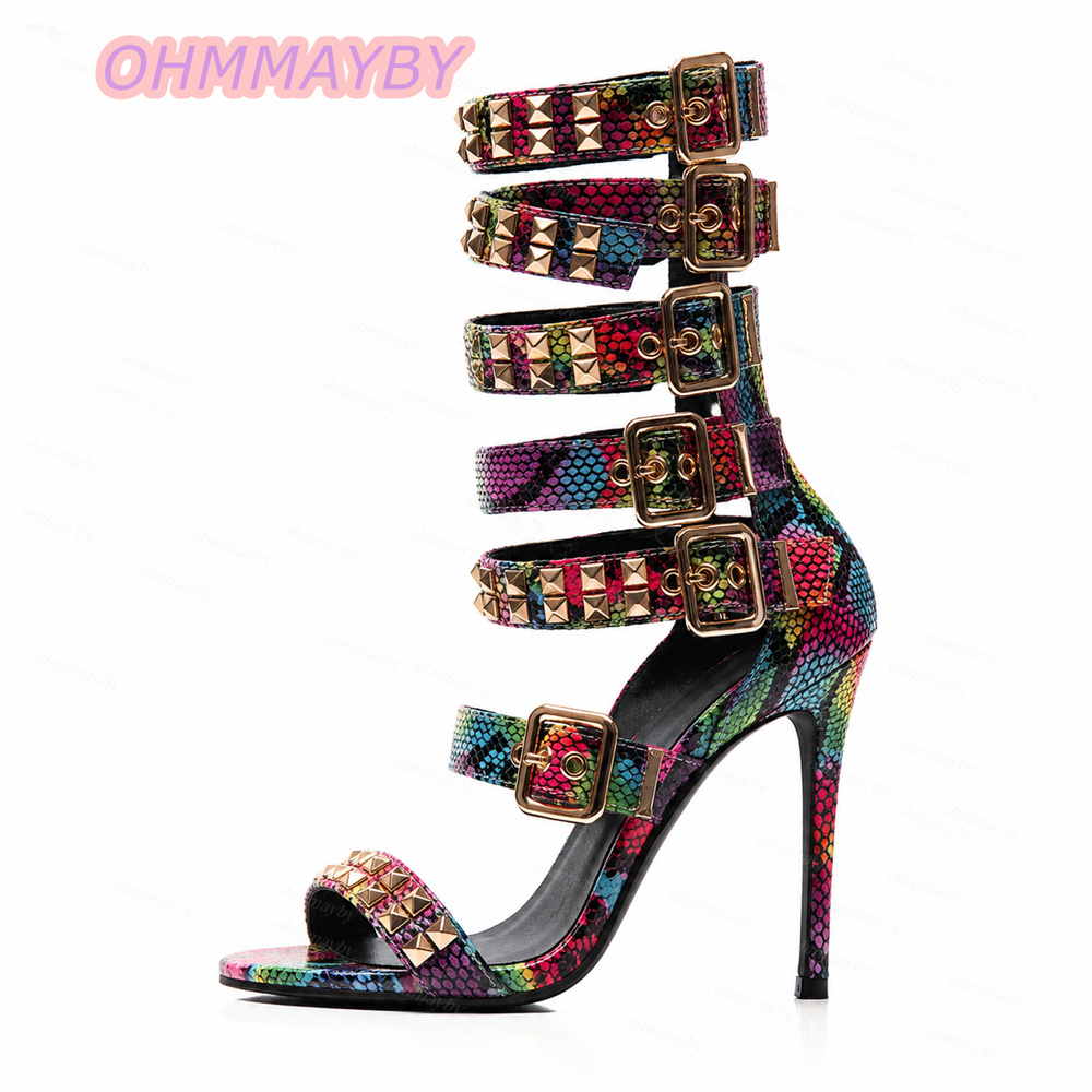 รองเท้าส้นสูงสตรีลายงูหลากสี ป - Women Shoes Us To Eu บทวิจารณ์และราคา