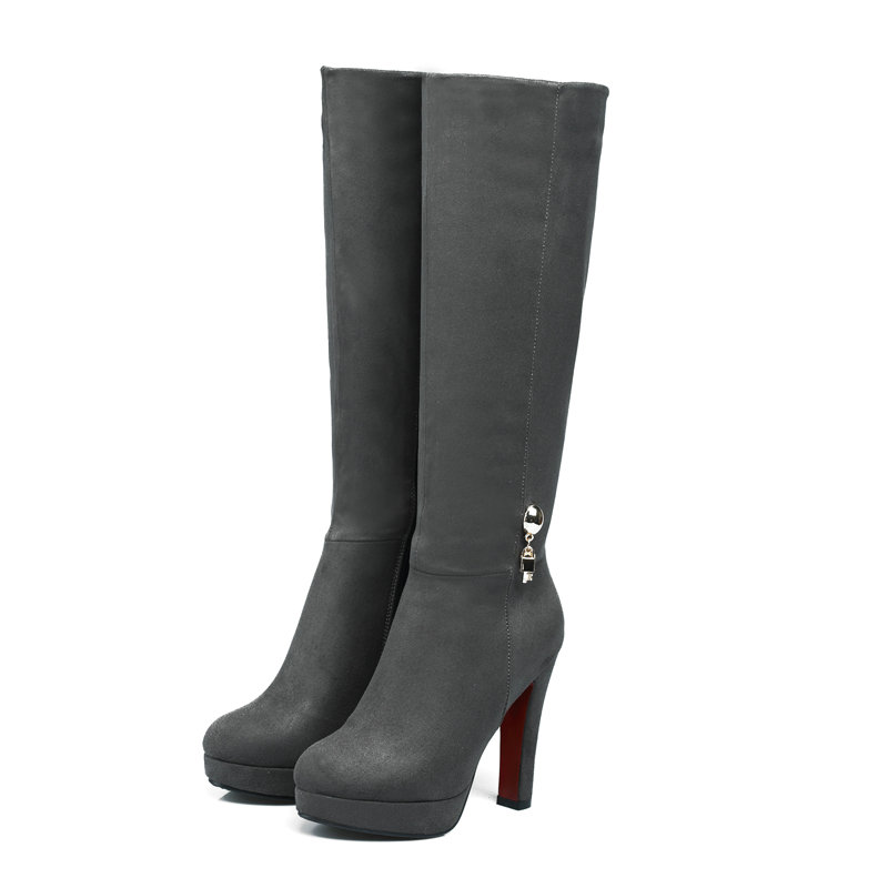 รองเท้าบูทส้นสูงทรงกลม สีเบอร์ - Knee High Boots Women บทวิจารณ์และราคา