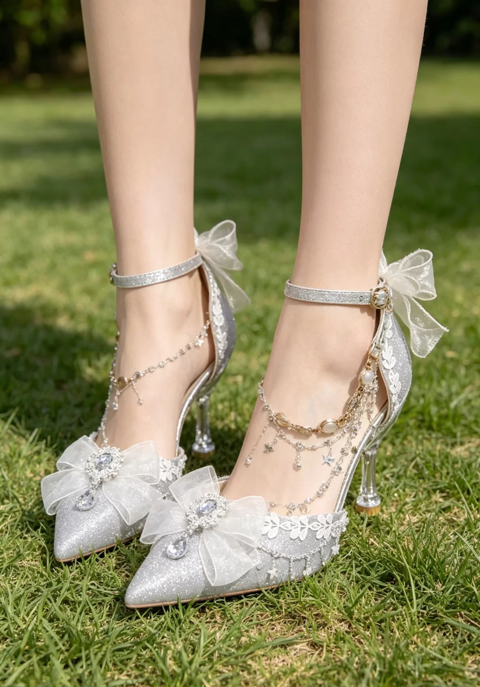 รองเท้าส้นสูงสีเงินวิบวับสำหรั - Rhinestone Sandal Women บทวิจารณ์และราคา