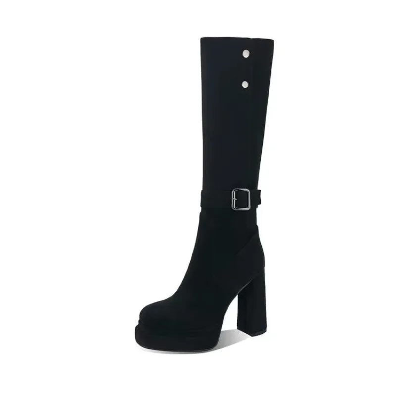 รองเท้าบูทส้นตึกสูงแบบหนาสำหรั - Knee High Boots Women บทวิจารณ์และราคา