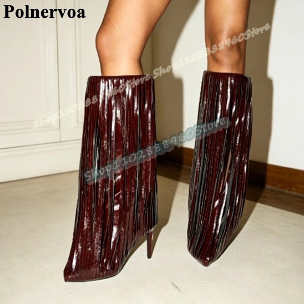 รองเท้าบูทส้นสูงทรงบางประดับพู - Women'S Shoes Burgundy บทวิจารณ์และราคา