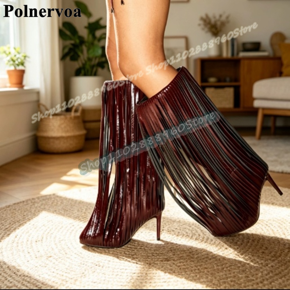 รองเท้าบูทส้นสูงทรงบางประดับพู - Women'S Shoes Burgundy บทวิจารณ์และราคา
