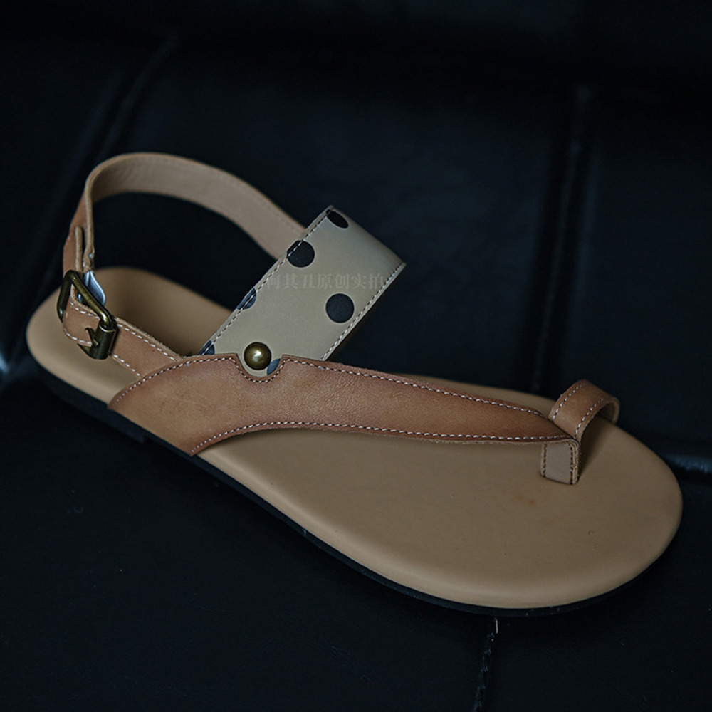 รองเท้าแตะสตรีสีน้ำตาลเบจหนังแ - Thong Flat Sandal บทวิจารณ์และราคา