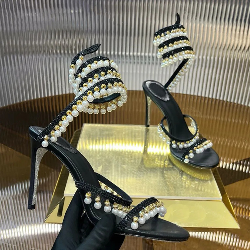 รองเท้าส้นสูงประดับมุกและคริสต - Rhinestone Sandal Women บทวิจารณ์และราคา