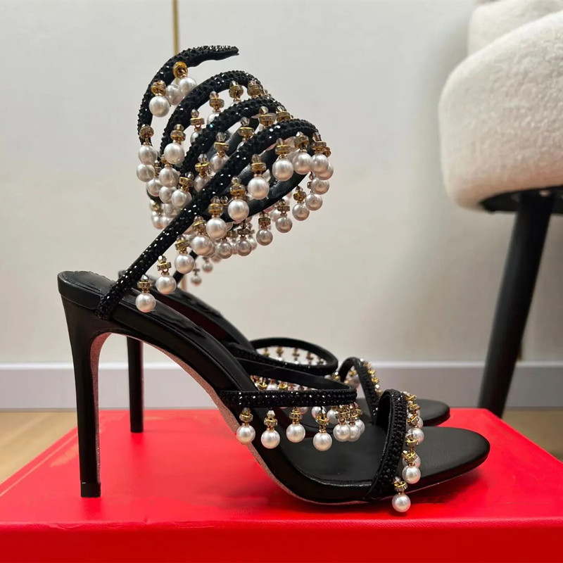 รองเท้าส้นสูงประดับมุกและคริสต - Rhinestone Sandal Women บทวิจารณ์และราคา