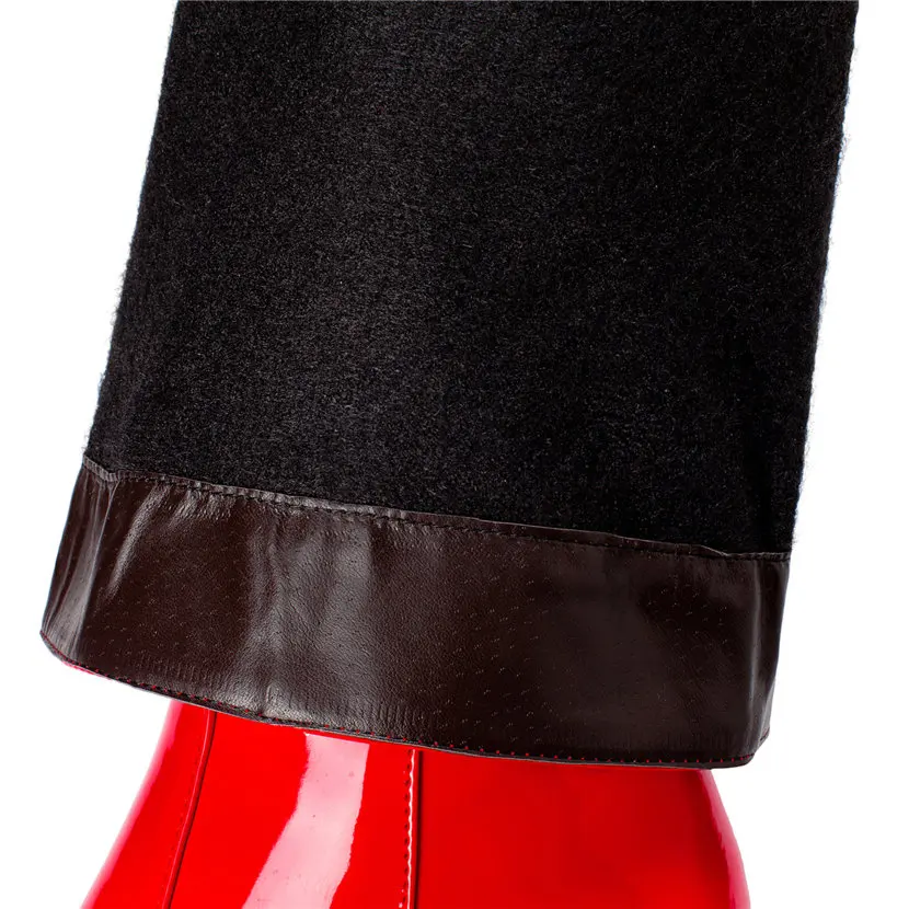 สีแดงสีขาวสิทธิบัตรหนังผู้หญิง - Knee High Boots Women บทวิจารณ์และราคา