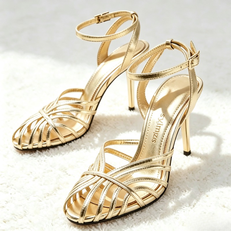 รองเท้าส้นสูงแบบรัดข้อเท้าสีทอ - Metallic Heel Sandal บทวิจารณ์และราคา
