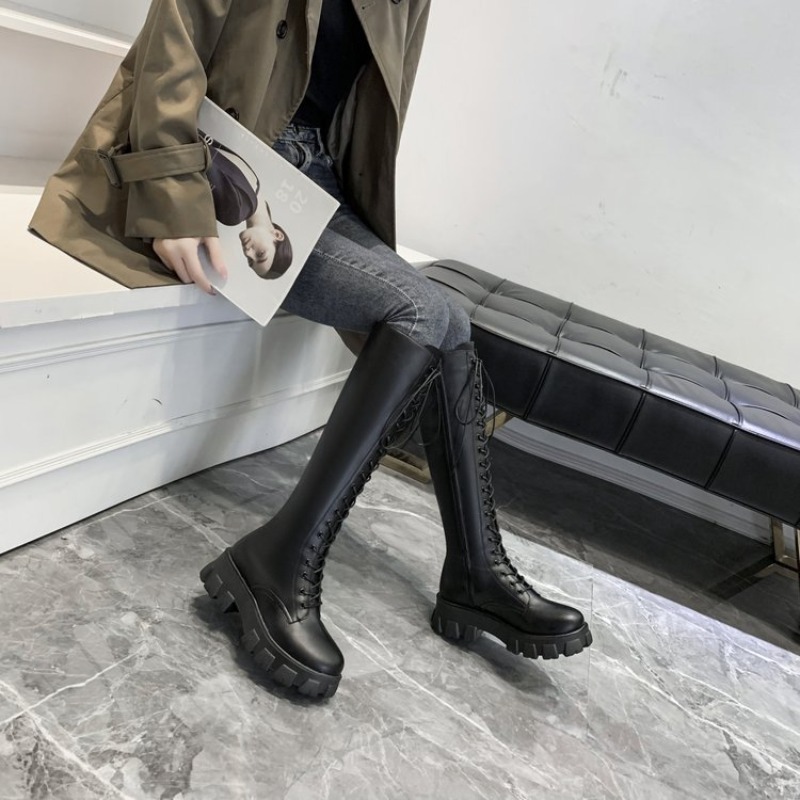 รองเท้าบูทผู้หญิงแบบผูกเชือก ค - Knee High Boots Women บทวิจารณ์และราคา