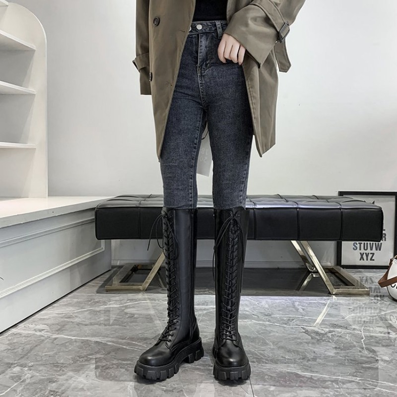 รองเท้าบูทผู้หญิงแบบผูกเชือก ค - Knee High Boots Women บทวิจารณ์และราคา