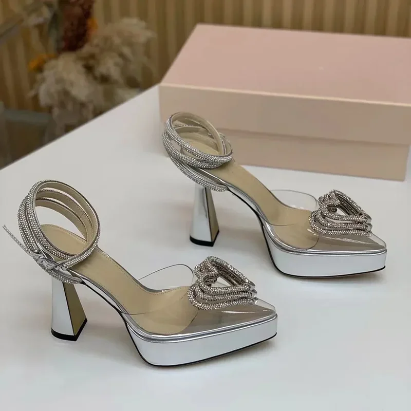แพลตฟอร์มคริสตัล Love ตกแต่งรอ - Metallic Heel Sandal บทวิจารณ์และราคา